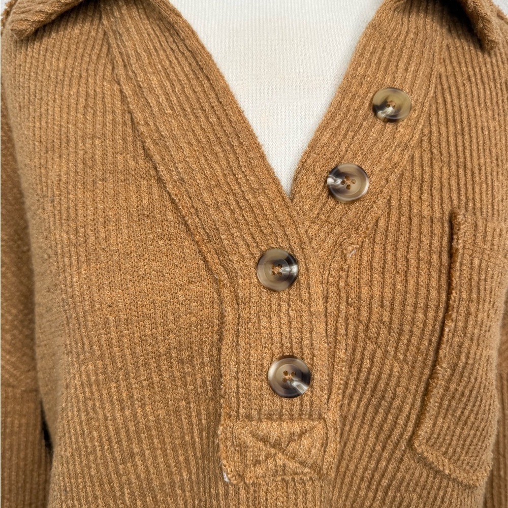 New In Sweater Collared Ribbed Textured Oversized In Camel - Picture 3 of 9